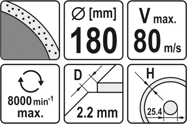 Диск алмазный отрезной, мокрая резка 180*2,2*5,3*25,4 мм, YATO, фото 2