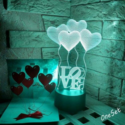 3D светильник Шарики Сердечки LOVE