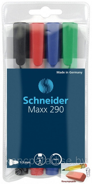 Набор маркеров для доски и флипчарта Schneider 290, 4 штуки - фото 1 - id-p91368323