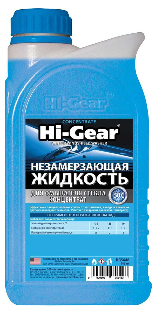 HI-GEAR HG5648 Жидкость для стеклоомывателя незамерзающая, концентрат 1л