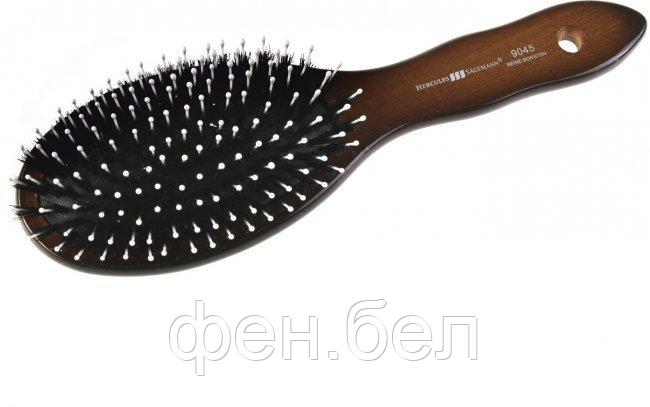 Щетка массажная для волос HERCULES деревянная темная щетина+нейлон овальная - фото 1 - id-p58436999