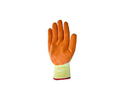 Перчатки желтые х/б 2-й вязки с оранжевым вспененным покрытием на ладони, 10 кл.вязки р-р 10