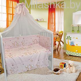 Детское постельное белье в кроватку Мишка на прогулке розовый