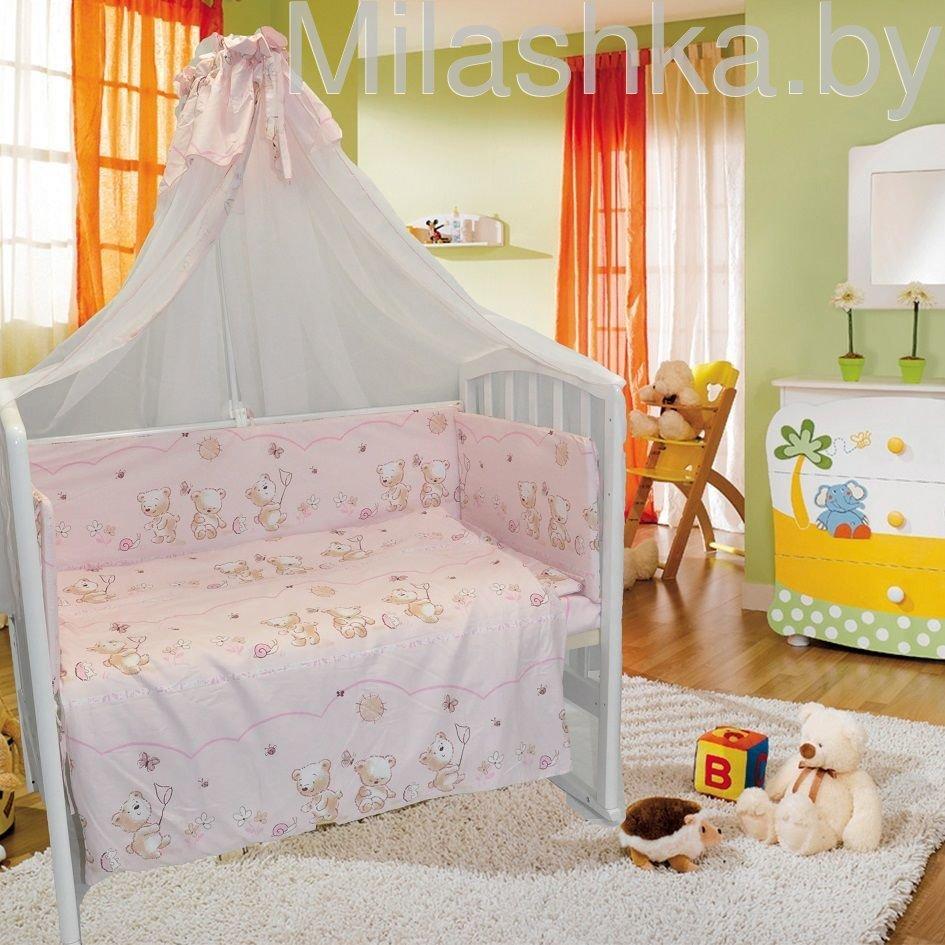 Детское постельное белье в кроватку Мишка на прогулке розовый - фото 1 - id-p58644315