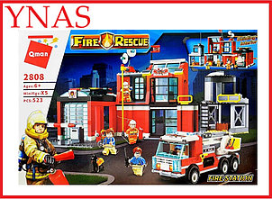 Детский конструктор Qman 2808 Пожарный участок служба станция, аналог Лего LEGO сити пожарная машина техника