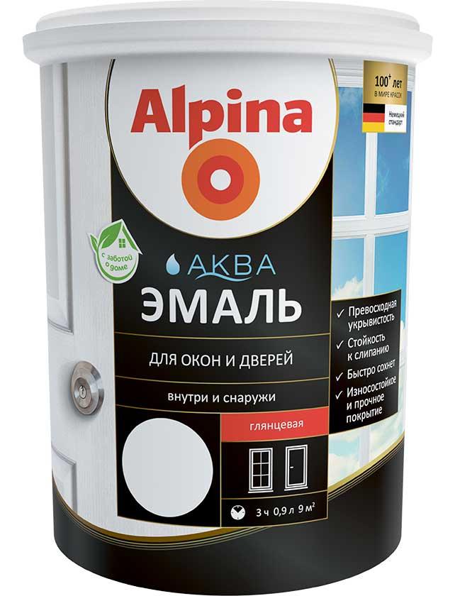 Alpina АКВА эмаль для окон и дверей 0.9 л.