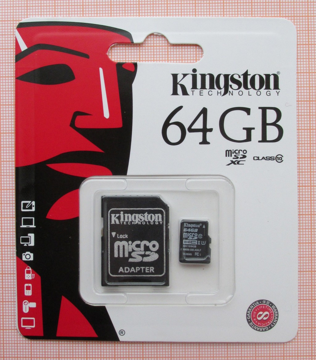 Карта памяти Kingston 64GB microSDHC class 10 + Adapter SDHC - фото 1 - id-p91685169
