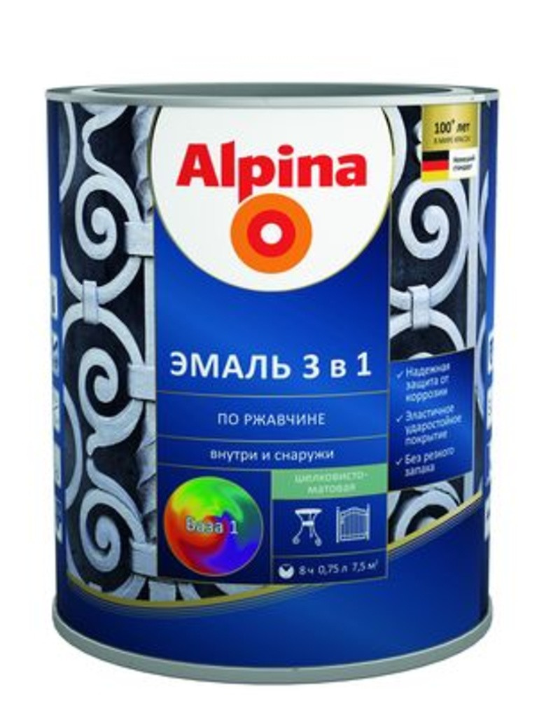 Alpina Эмаль по ржавчине 3 в 1  0.75 л. темно-коричневый