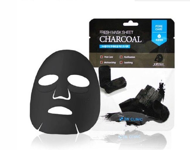 3W Clinic Тканевая маска для лица с древесным углем