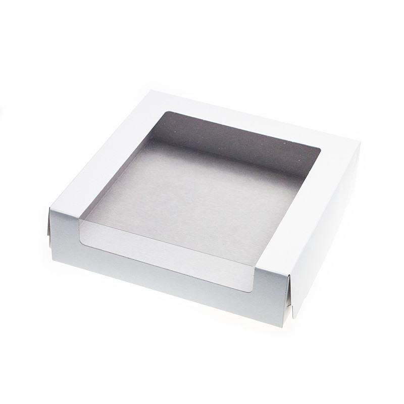 Коробка для транспортировки с окном KT 60 Pasticciere (Россия, белый картон, 225х225х60 мм) - фото 1 - id-p91687883