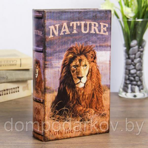 Сейф-книга дерево "Природа льва" кожзам 21х13х5 см - фото 1 - id-p91810055