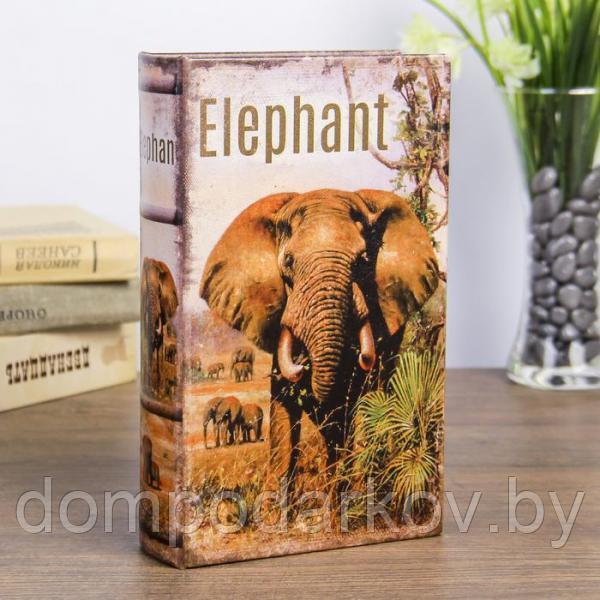 Сейф-книга дерево "Слон в Африке" кожзам 21х13х5 см - фото 1 - id-p91810057