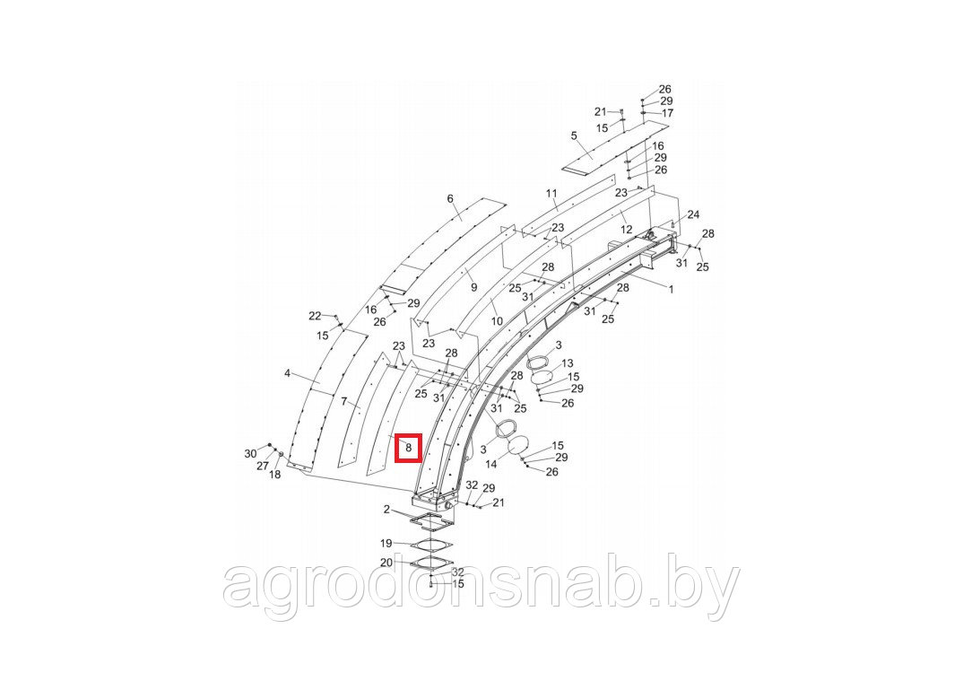 Накладка силосопровода нижняя (правая) Гомсельмаш КВК 0144443-01 (КВК 0144443А-01) - фото 1 - id-p85417079