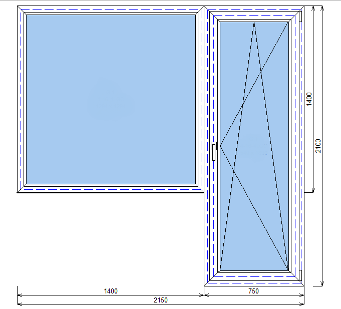 Балконный блок Дверь 750x2150, окно 1400x1400 Salamander streamline 