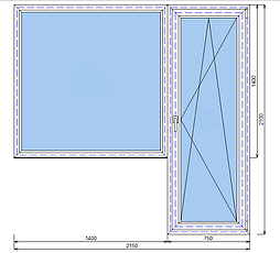 Балконный блок Дверь 750x2150, окно 1400x1400 Salamander streamline 