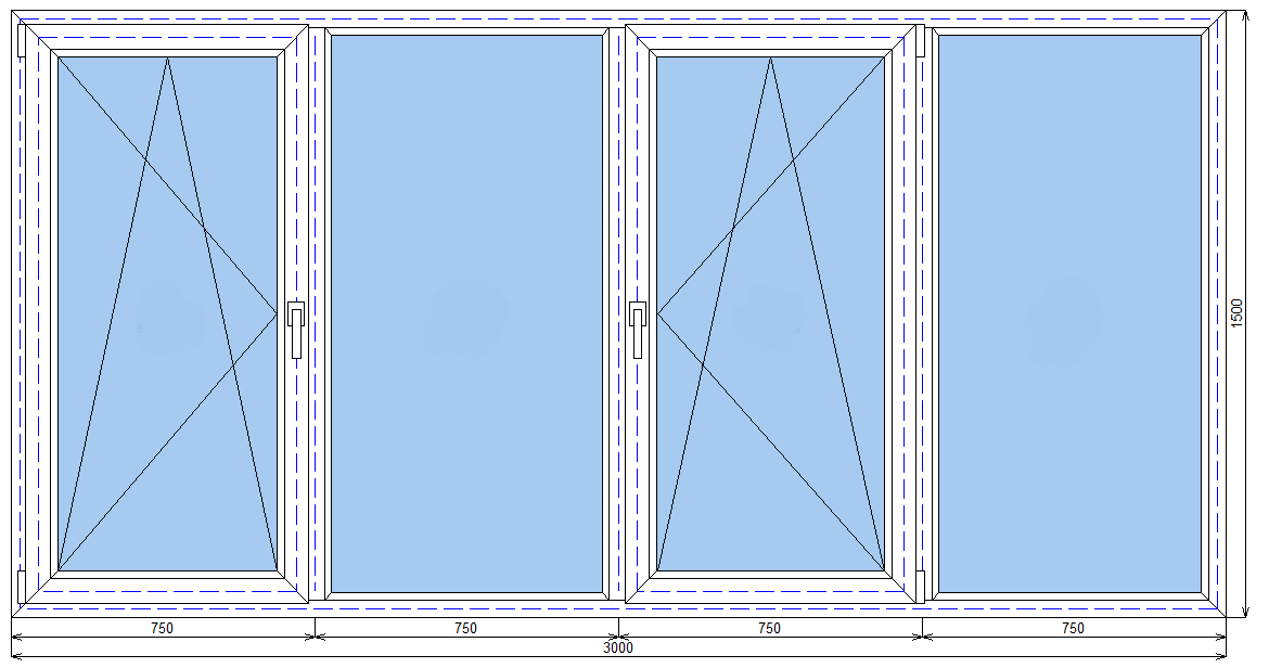Окно ПВХ Brusbox 70 мм 3000 х 1500