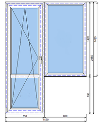 Балконный блок Дверь 750x2150, окно 800x1430 мм Brusbox 70 мм