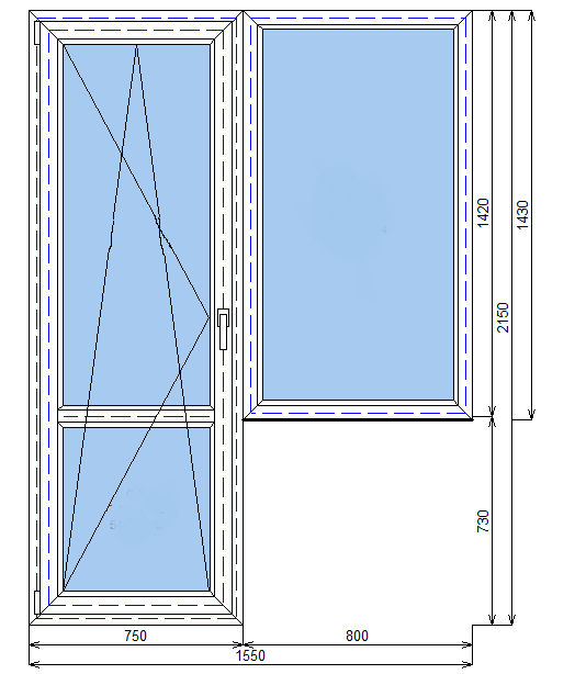 Балконный блок Дверь 750x2150, окно 800x1430 мм Brusbox 70 мм - фото 1 - id-p91838344