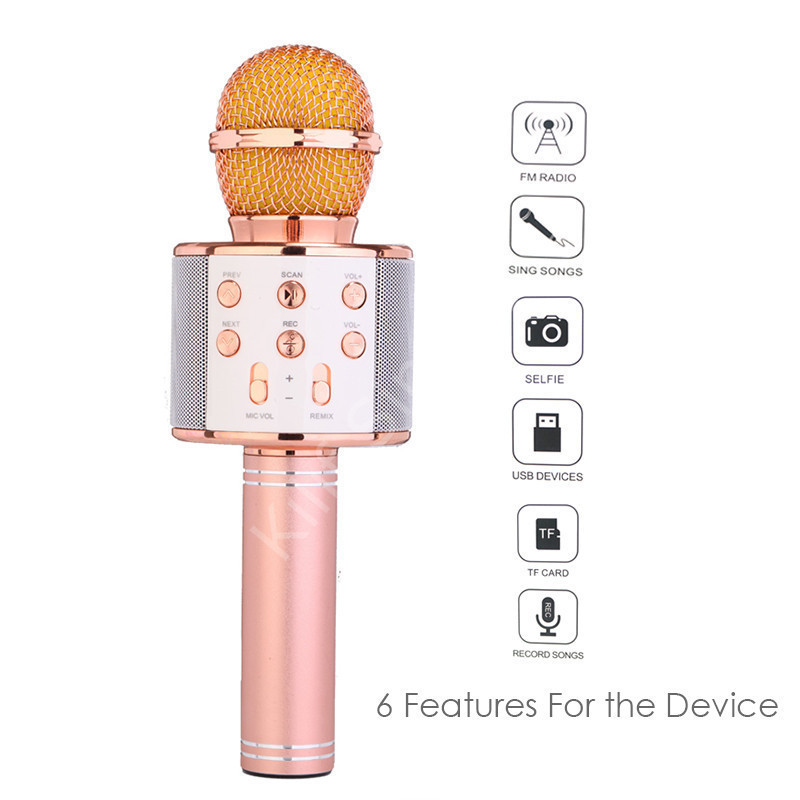Караоке микрофон WSTER WS-858 с изменением голоса (розовое золото )