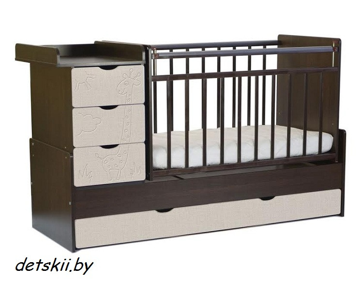 Детская кровать-трансформер СКВ Жираф 540038-212 венге/серый текстиль