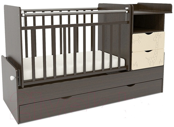 Детская кровать-трансформер СКВ 550038-9 жираф, венге/бежевый