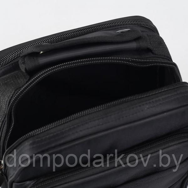 Сумка деловая на молнии, 2 отдела, 3 наружных кармана, длинный ремень, цвет чёрный - фото 5 - id-p91945891