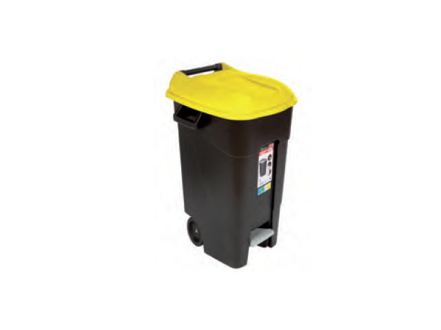 Контейнер для мусора на 120 литров, чёрный с жёлтой крышкой