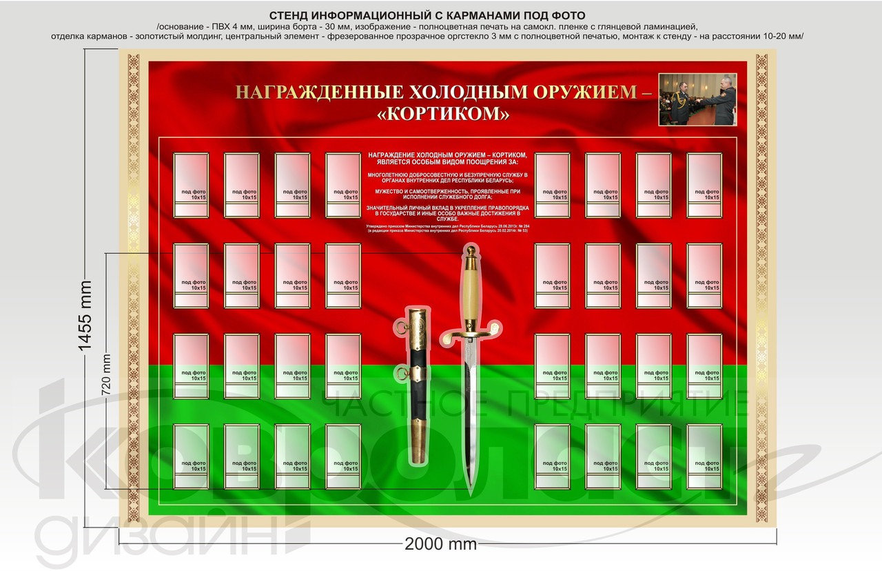 Стенд "Награжденные холодным оружием "Кортик" "