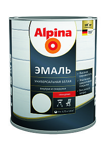 Эмаль универсальная белая Alpina глянцевая 0.75 л.
