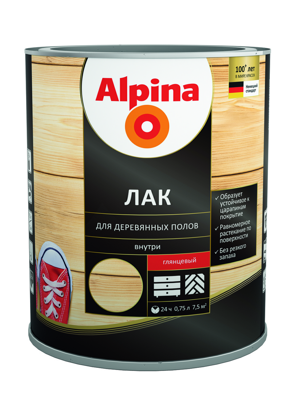 Лак для деревянных полов глянцевый Alpina 0.75 л.
