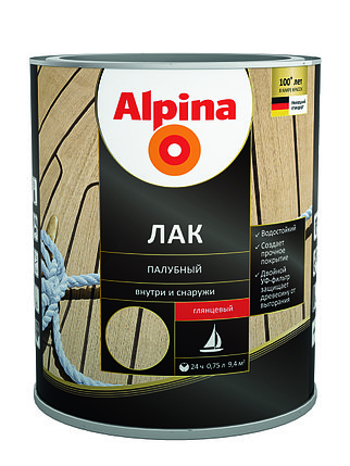 Лак палубный глянцевый Alpina 0.75 л., фото 2
