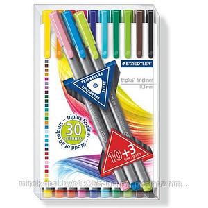 Набор ручек STAEDTLER triplus fineliner, трехгранные, толщина линии 0,3мм. (10 + 3 случайных цвета)