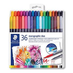 Фломастеры акварельные STAEDTLER marsgraphic duo (двусторонние, водорастворимые), 36 шт.