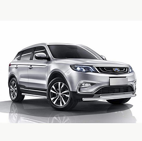 Защита "Rival" переднего бампера d57+d42 (двойная) для Geely Atlas 2018-2021