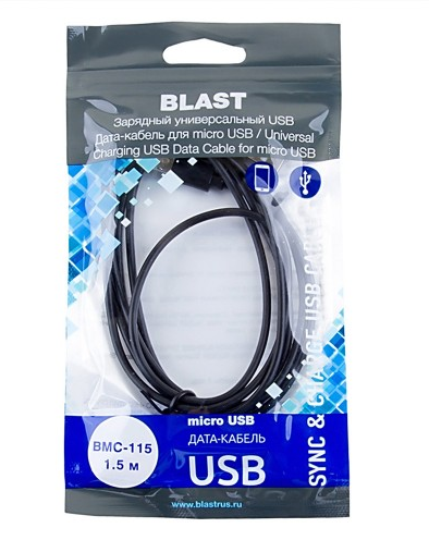 Дата-кабель Micro USB BLAST BMC-115 черный (1,5м) - фото 2 - id-p92141201