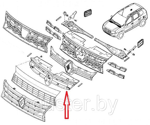 Основание решетки радиатора Renault Duster 2011-2015 RENAULT ОРИГИНАЛ - фото 2 - id-p92204293