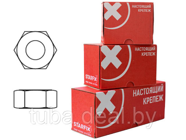 Гайка М6 шестигр., цинк, кл.пр. 6, DIN 934 (300 шт в карт. уп.) STARFIX - фото 1 - id-p92251448