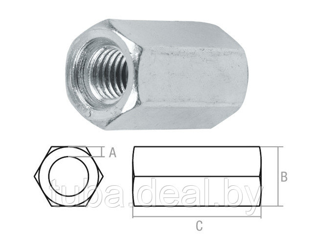 Гайка М12 удлиняющая, цинк (50 шт в карт. уп.) STARFIX - фото 1 - id-p92252533