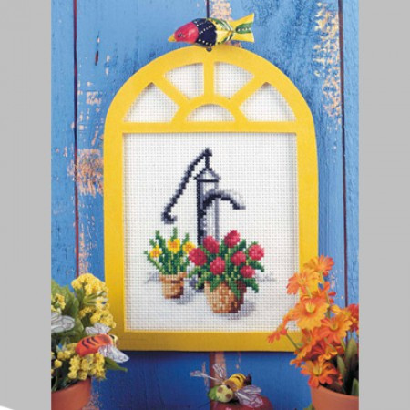 Набор для вышивания крестом «Окошко в сад. Колонка, тюльпаны и нарциссы».