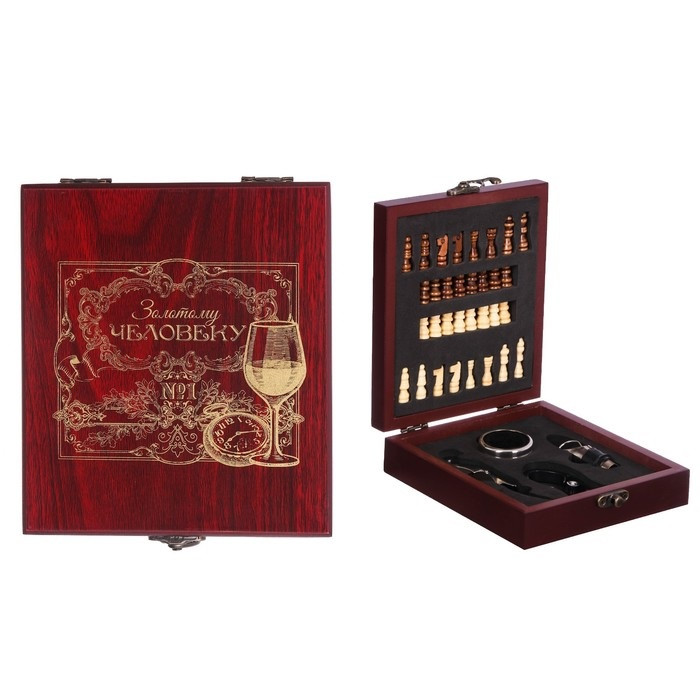 Подарочный набор для вина «Золотой человек» с шахматами - фото 1 - id-p92353668