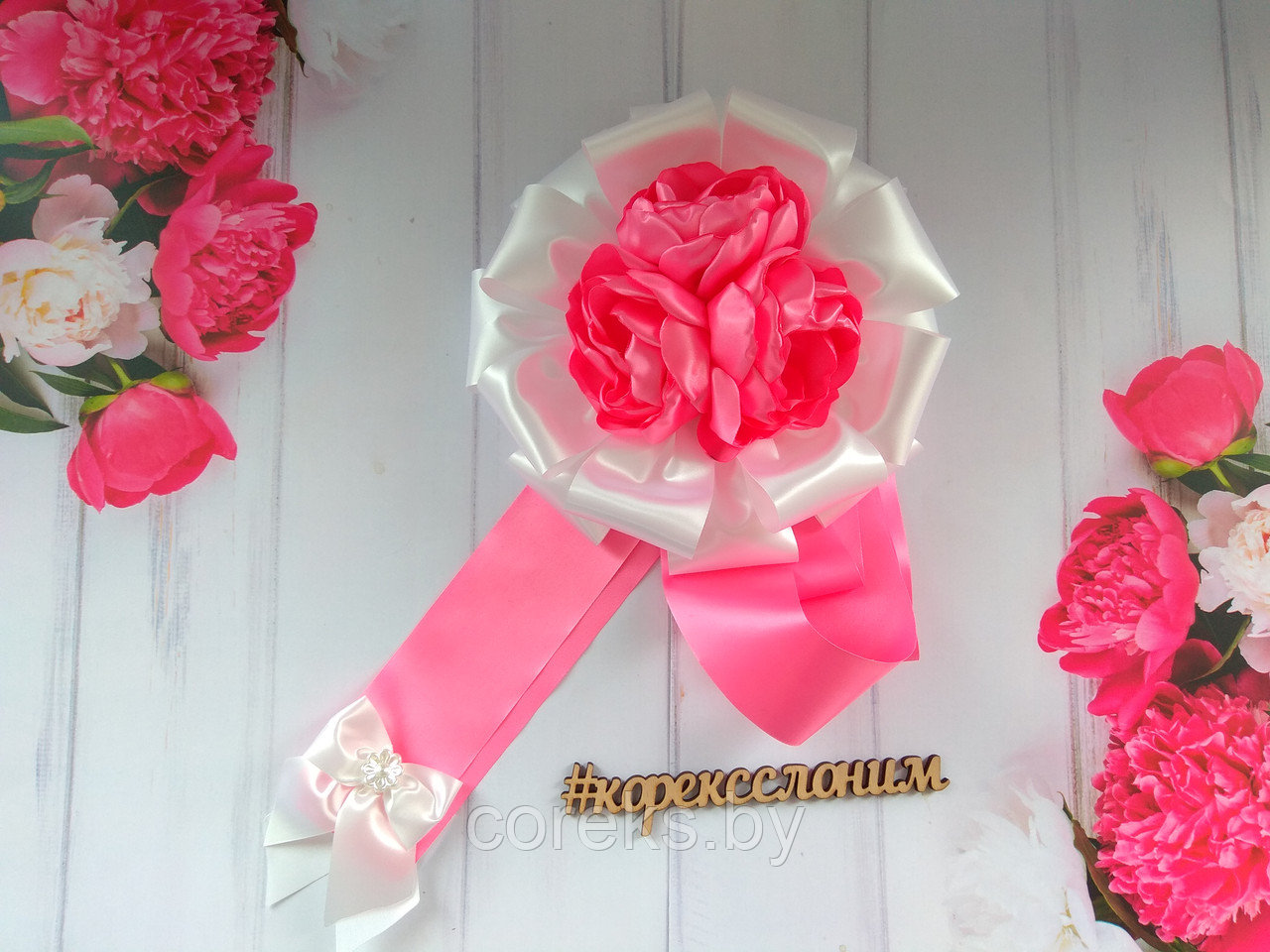 Бант на выписку "Розовые цветы" - фото 1 - id-p92390535