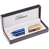 Набор Delucci "Azzurro": ручка шарик., 1мм и ручка-роллер, 0,6мм, синие, корпус син/зол., подар.уп. CPn_11832