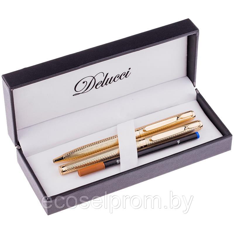 Набор Delucci "Celeste": ручка шарик., 1мм и ручка-роллер, 0,6мм, синие, корпус золото, подар.уп. CPn_11914
