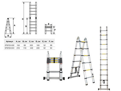 Лестница телескопическая двухсекц. алюм. 220/440см 16,5кг STARTUL (ST9723-044)