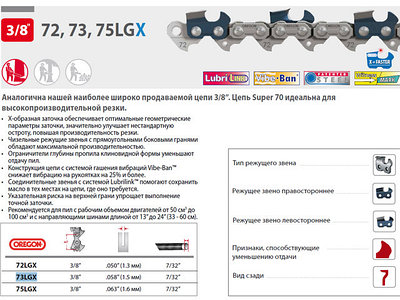 Цепь 3/8" 1.6 мм 1640 зв. 75LGX (бухта 30.4 м) OREGON (Больше не выпускается! Замена 75EXL100R  replaced by 75EXL100R)