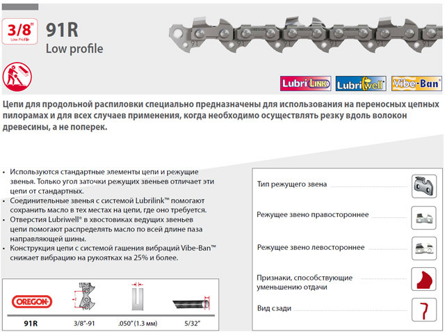 Цепь 35 см 14" 3/8" LP 1.3 мм 52 зв. для продольного пиления 91R OREGON (УСТАРЕЛА!) - фото 1 - id-p92531480