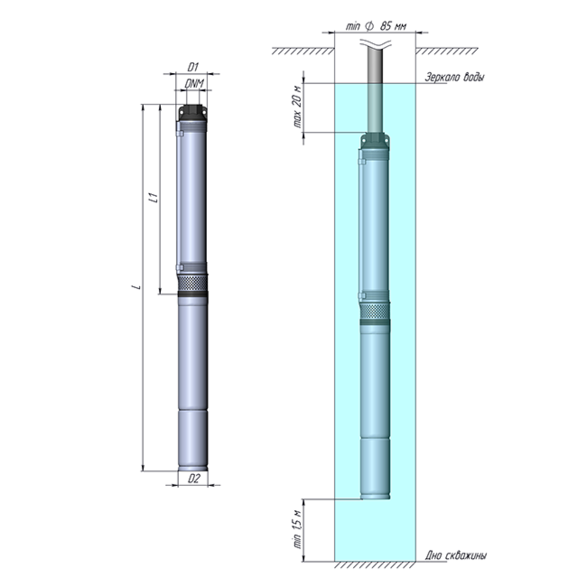 Скважинный насос UNIPUMP 3" MINI ECO-2-46 (кабель-20м) - фото 3 - id-p61618060