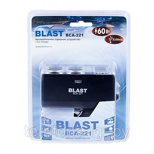 Автомобильное зарядное устройство 2x USB BCA-221 Blast (разветвитель прикуривателя) - фото 1 - id-p92586535