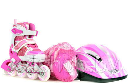 Роликовые коньки c комплектом защиты Longfeng (р-р 27-30) розовый, фото 2