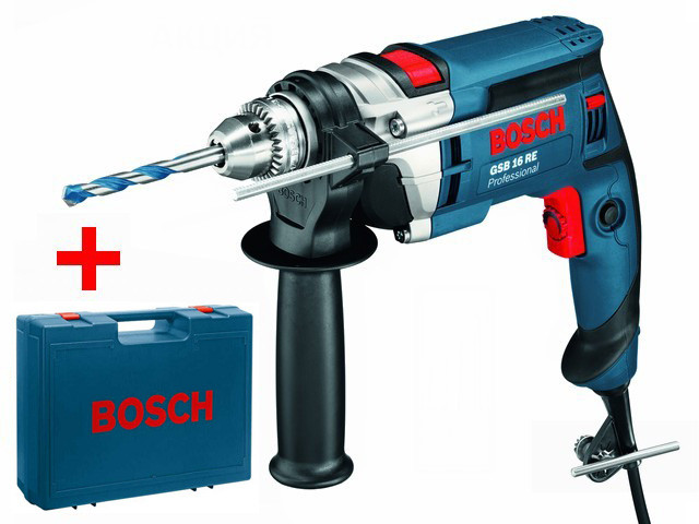 Дрель ударная BOSCH GSB 16 RE в чем. (750 Вт, патрон ЗВП, 1 скор.) - фото 1 - id-p92098775